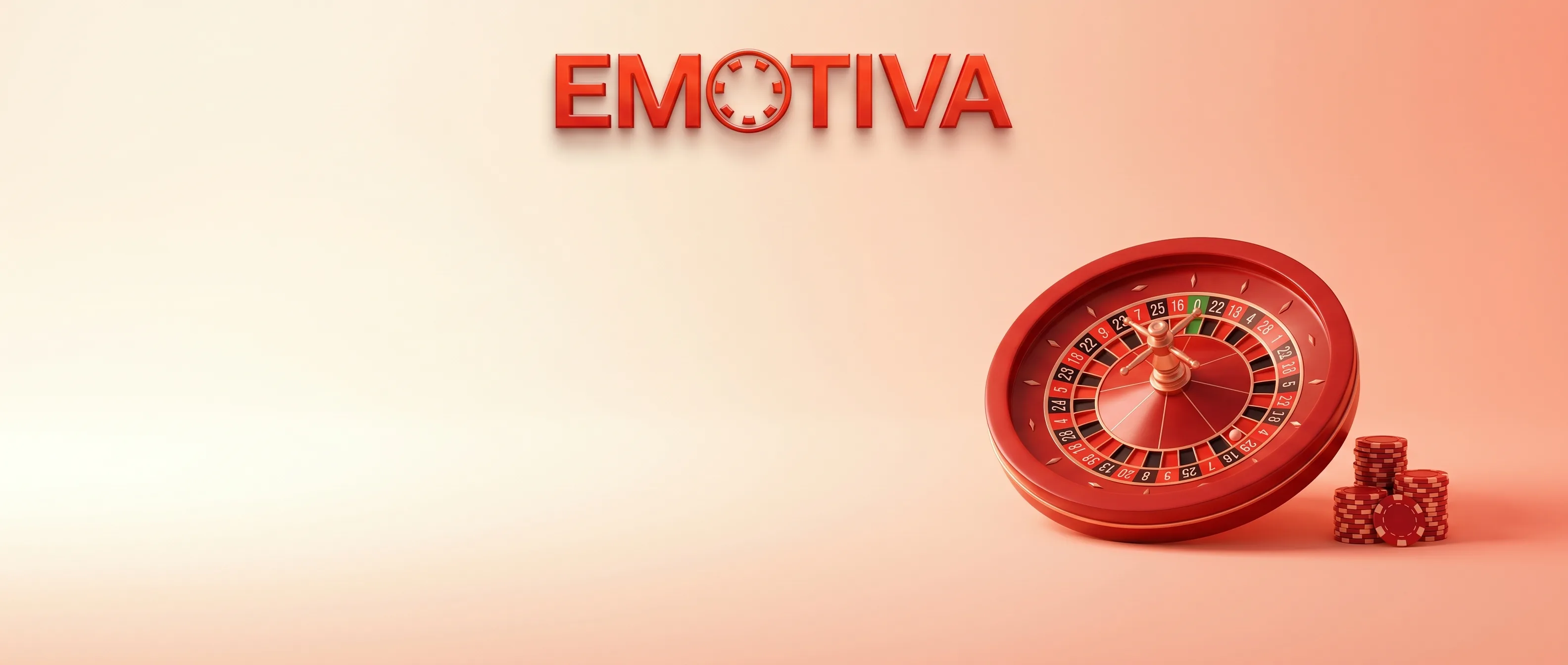 Emotiva: ruleta y fichas rojas sobre un fondo melocotón
